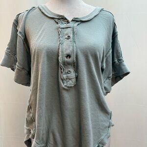 We The Free Washed Sage Green Short Sleeve Henley Tee